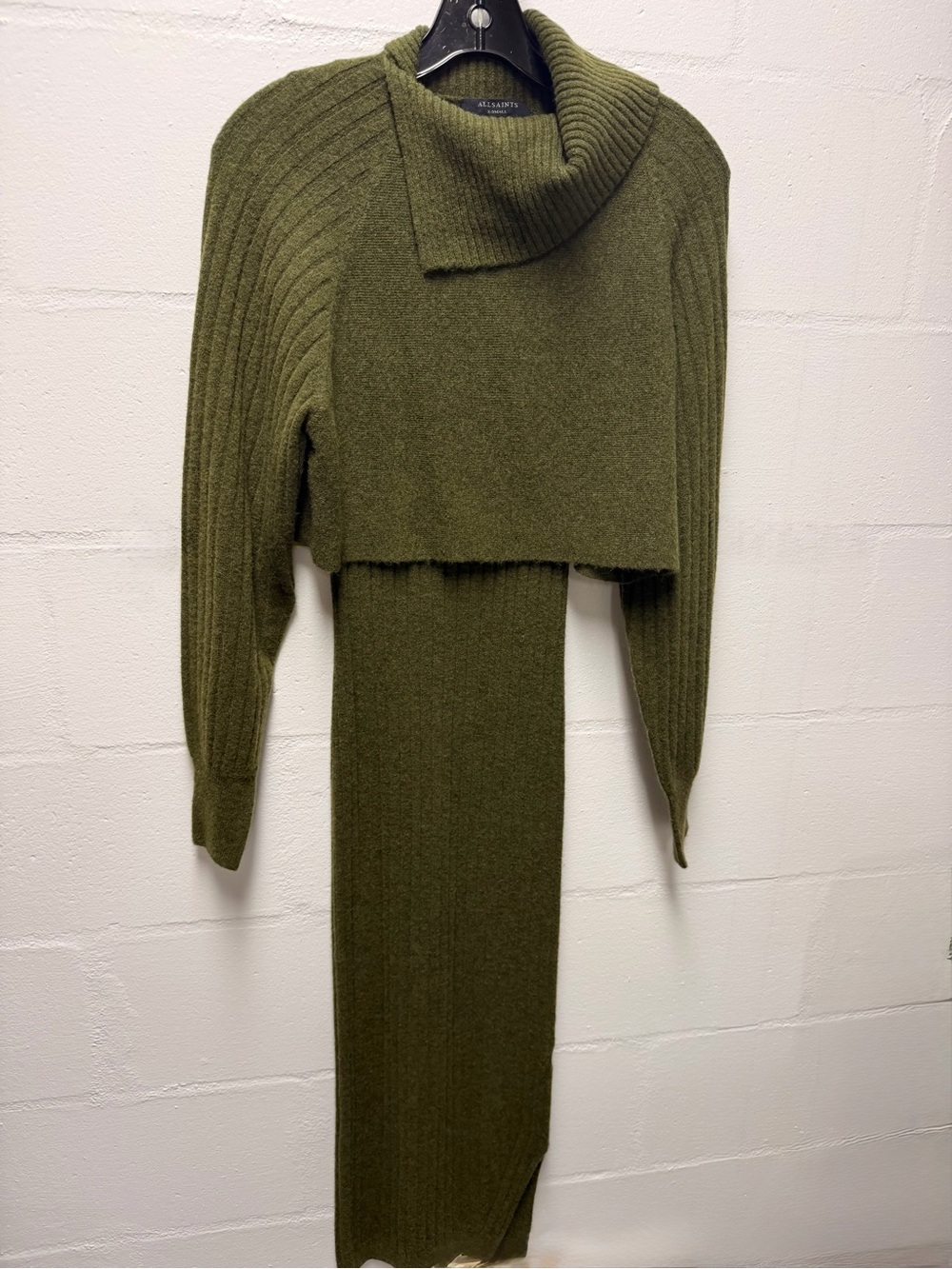 All Saints Olive Ribbed Knit Midi Dress Set - Picture 7 of 11